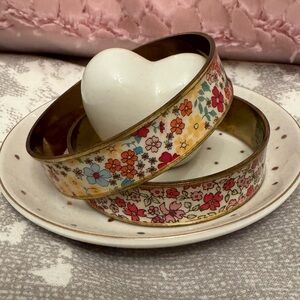 Vintage Two's Company Floral Design Brass Bracelets. Made in India. Set of 2.